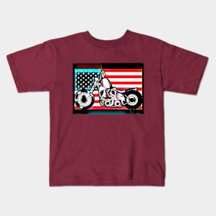 Motorcycle against American Flag Kids T-Shirt